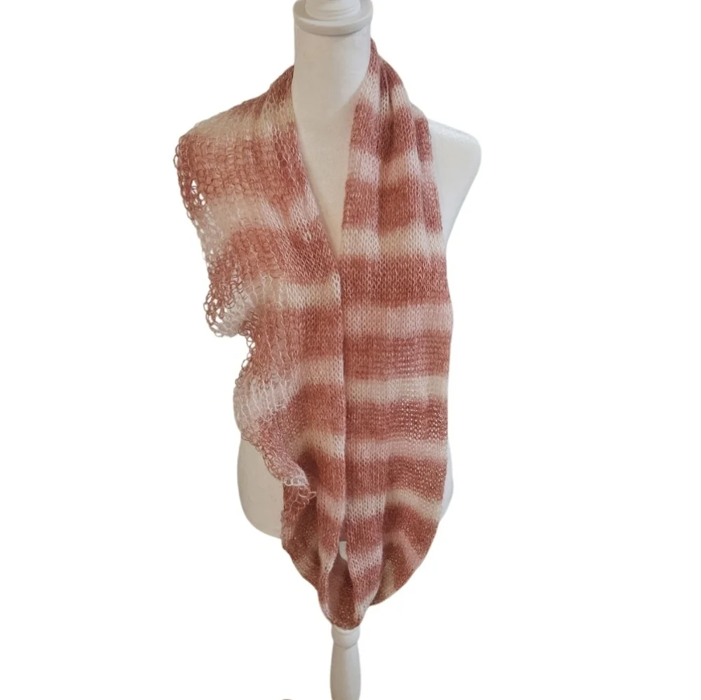 Hand Crafted Crochet Scarf Pink Striped Handmade Unique